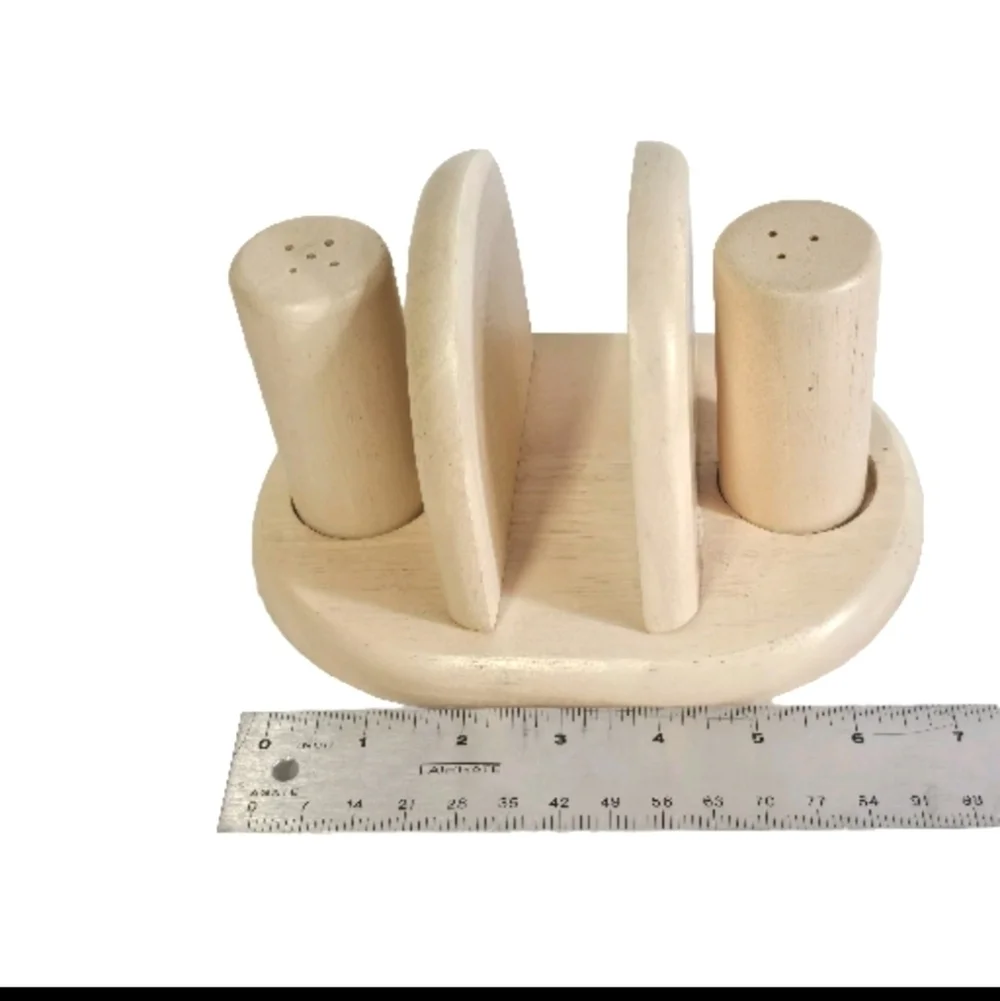M Kamenstein Salt Pepper Shaker & Napkin Holder Wooden Kitchen Functional Accent